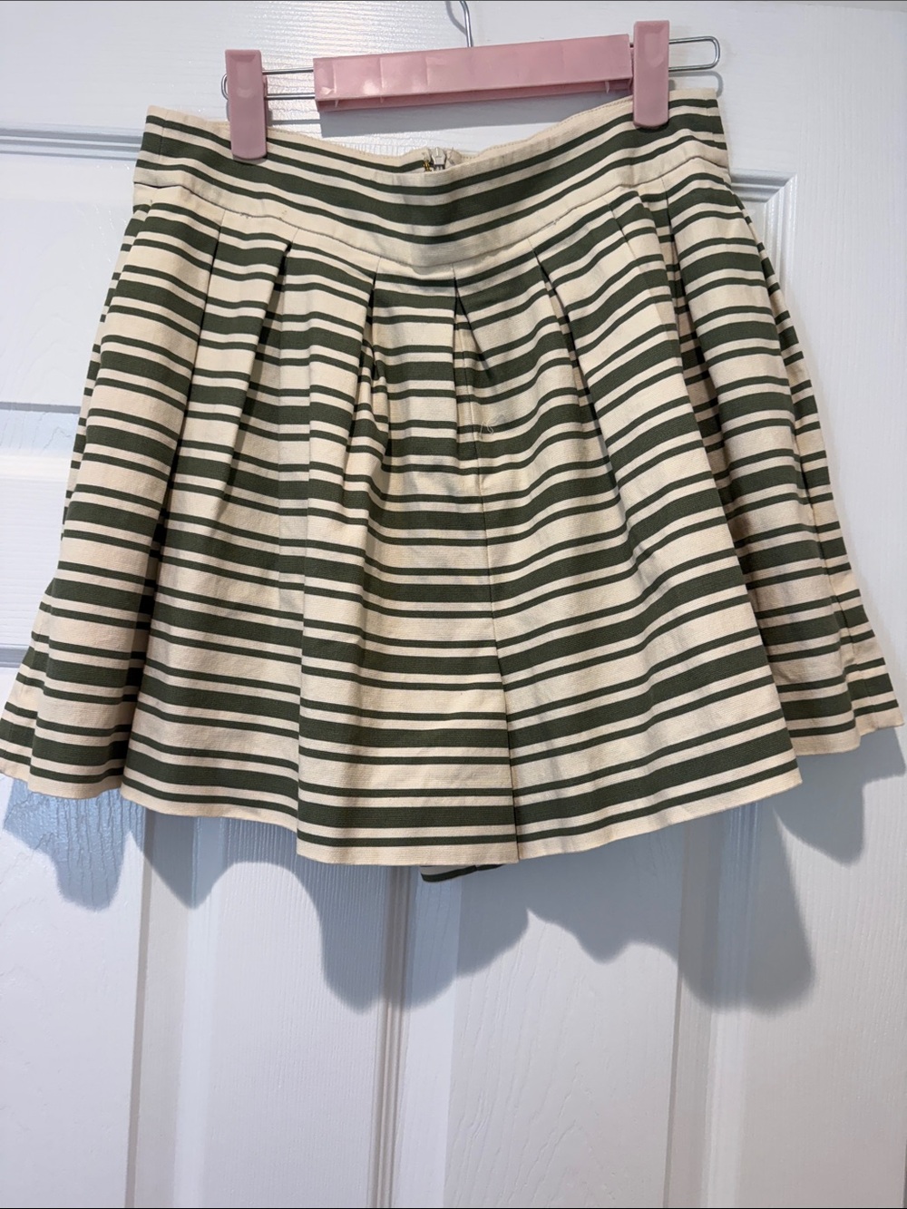 Pleated Green and Cream Striped Women's Skort